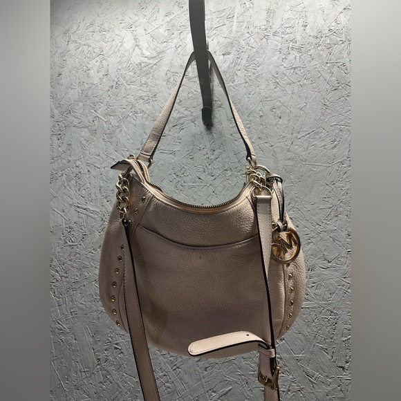 MICHAEL KORS Grey Leather Satchel Crossbody Bag With Silver Studs and Rivets - Picture 3 of 15